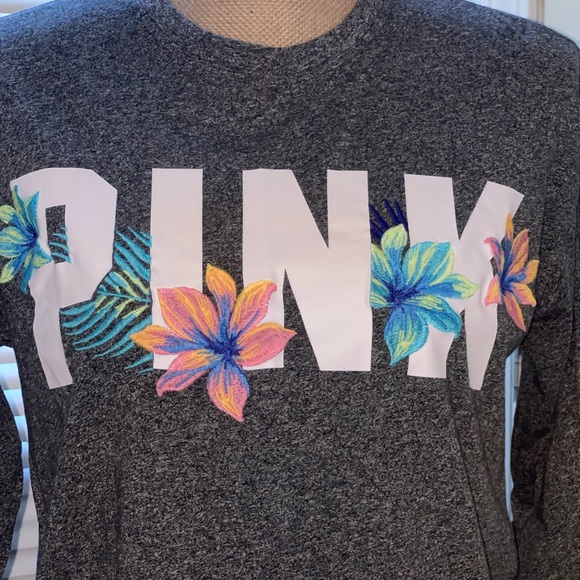 PINK Victoria's Secret Tops - PINK Victoria's Secret Gray Top with Colorful Floral Design